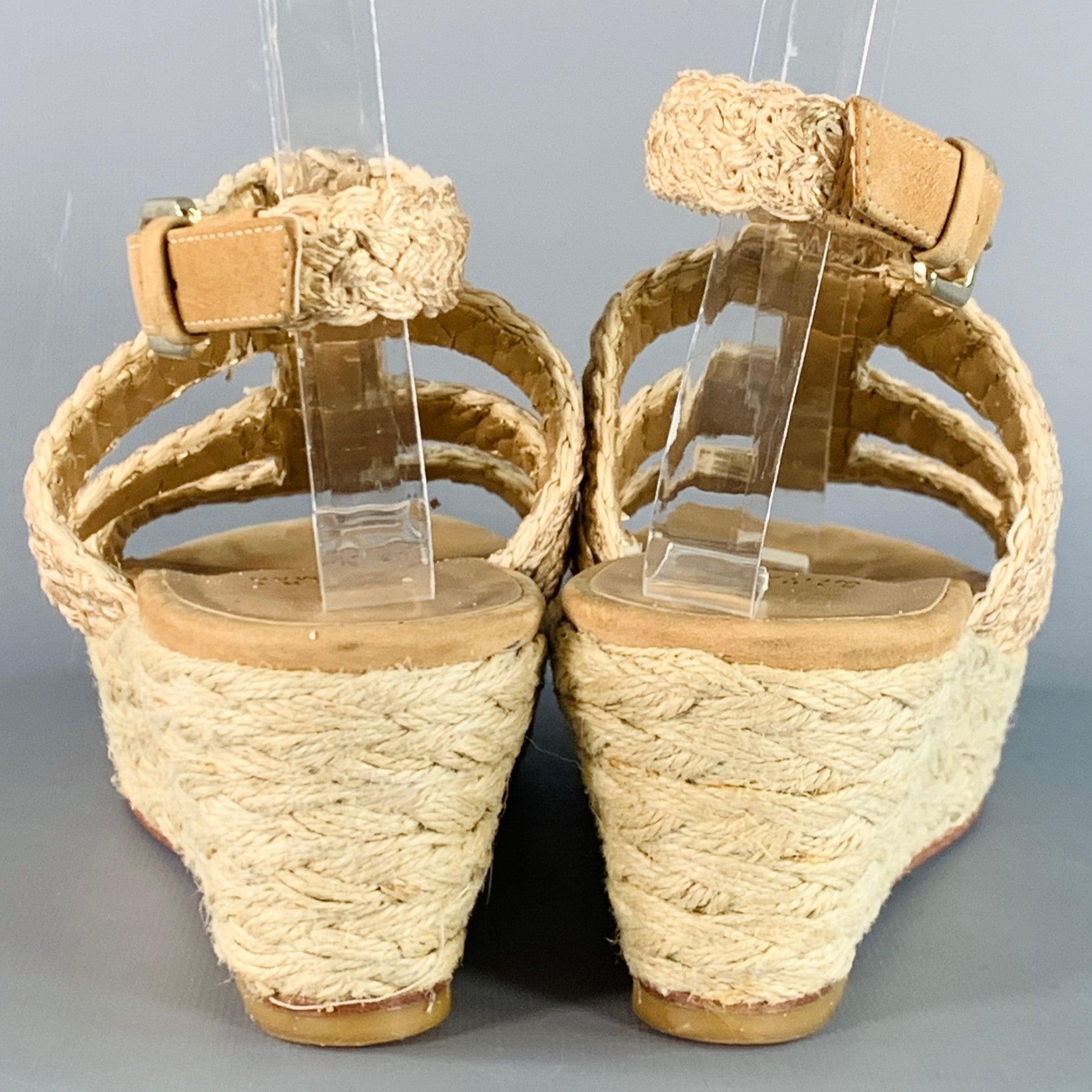 Stuart Weitzman Sandali Espadrille Metallizzati Beige Nature Taglia 7 In condizioni buone in vendita a San Francisco, CA