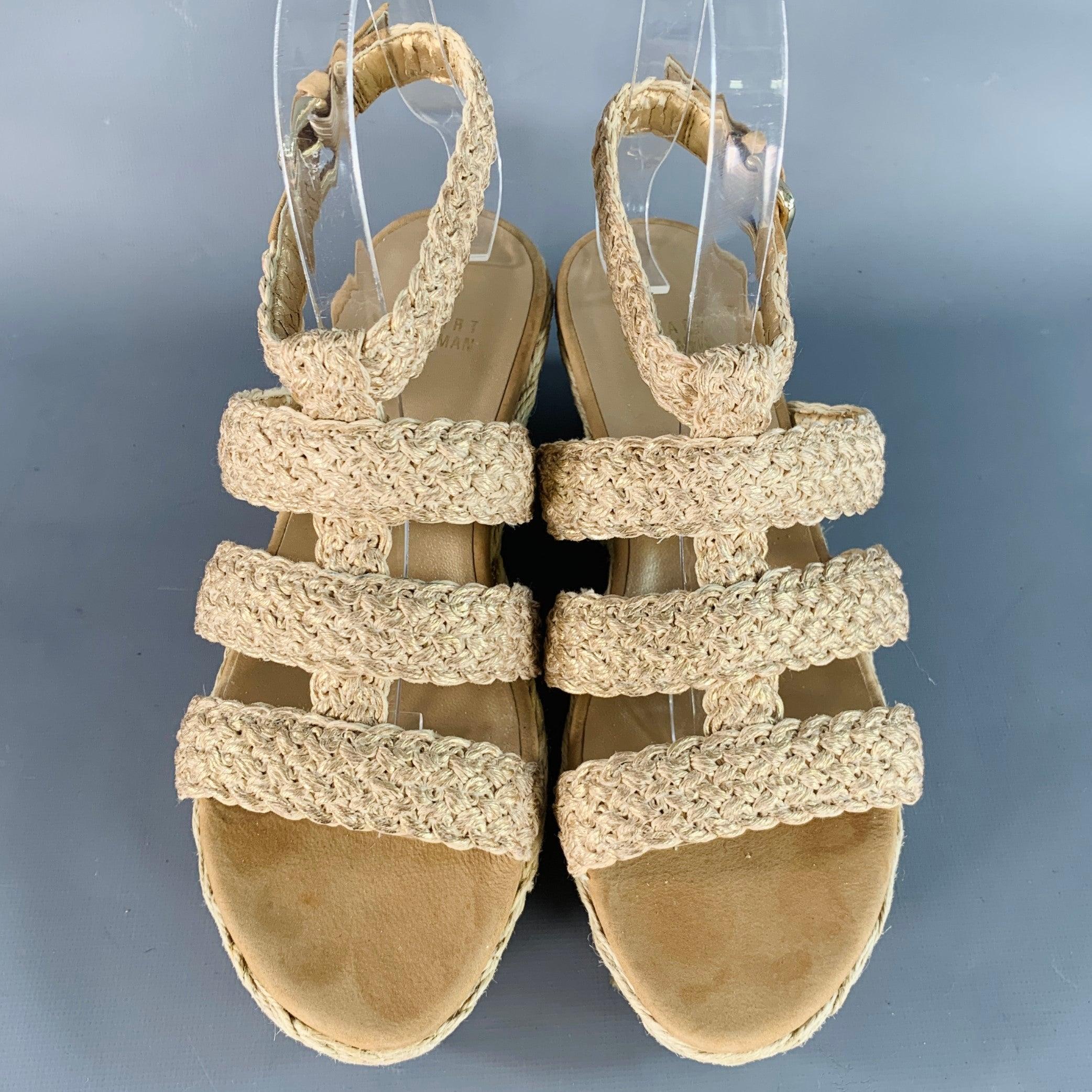 Donna Stuart Weitzman Sandali Espadrille Metallizzati Beige Nature Taglia 7 in vendita
