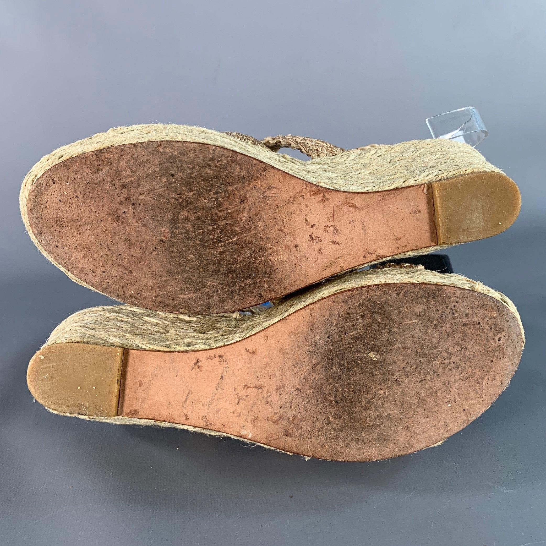 Stuart Weitzman Sandali Espadrille Metallizzati Beige Nature Taglia 7 in vendita 2