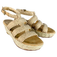 Stuart Weitzman Sandali Espadrille Metallizzati Beige Nature Taglia 7