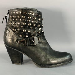 STUART WEITZMAN Size 7 Black Leather Studded Zip Belted Ankle Booties