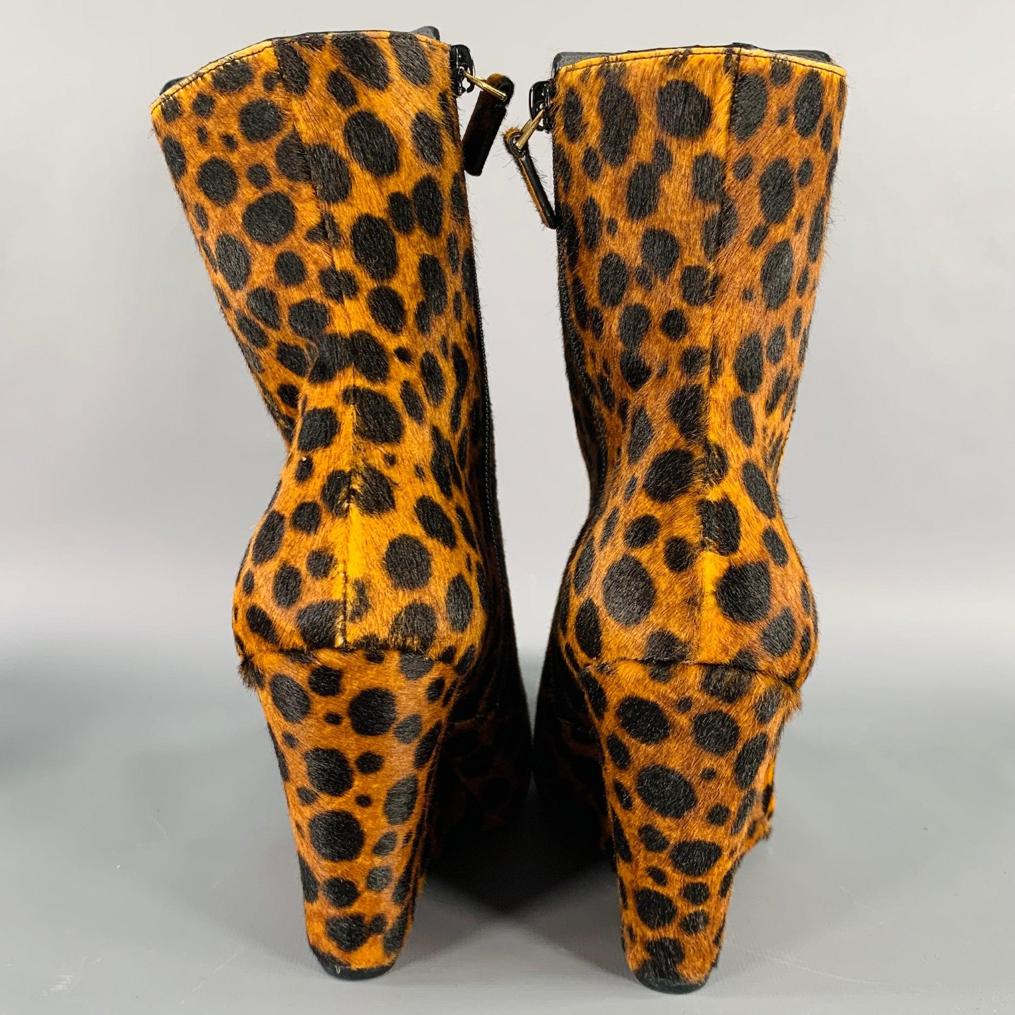 STUART WEITZMAN Size 7 Brown Black Calf Hair Animal Pointed Toe Boots In Excellent Condition For Sale In San Francisco, CA