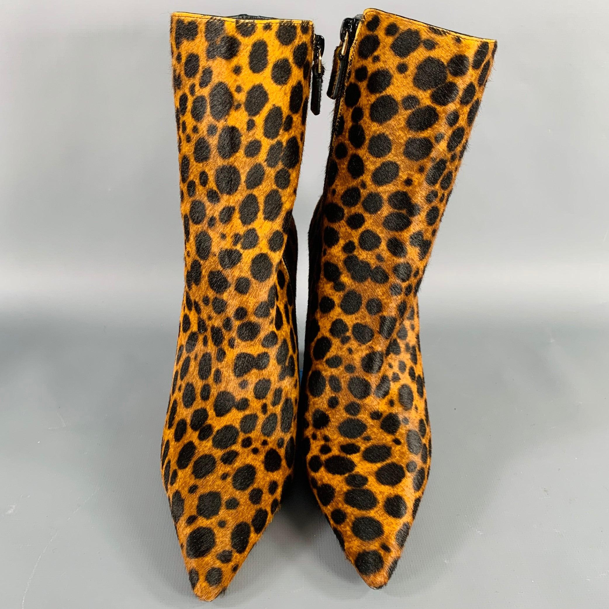 Women's STUART WEITZMAN Size 7 Brown Black Calf Hair Animal Pointed Toe Boots For Sale
