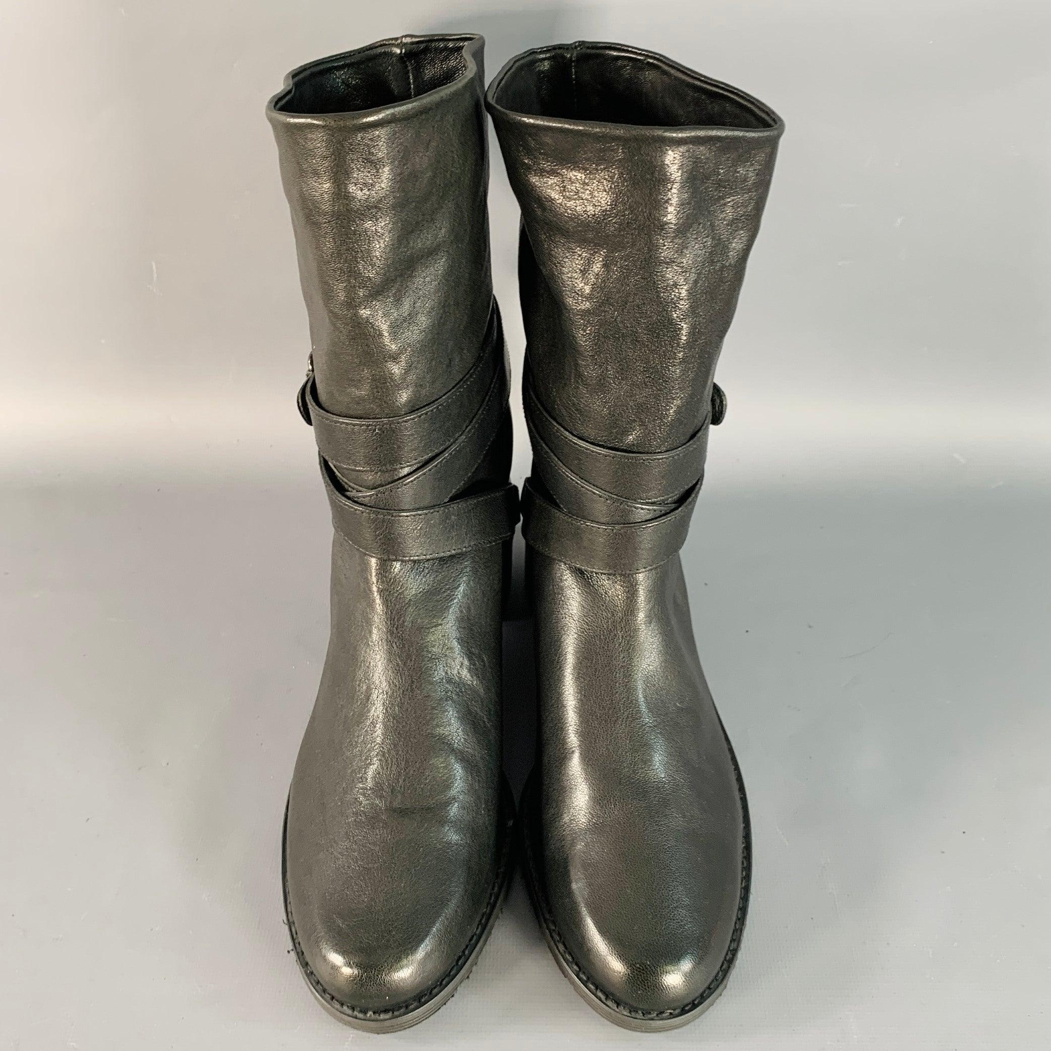 STUART WEITZMAN Größe 7.5 Schwarz Leder Wrap Around Pull On Stiefel Damen im Angebot