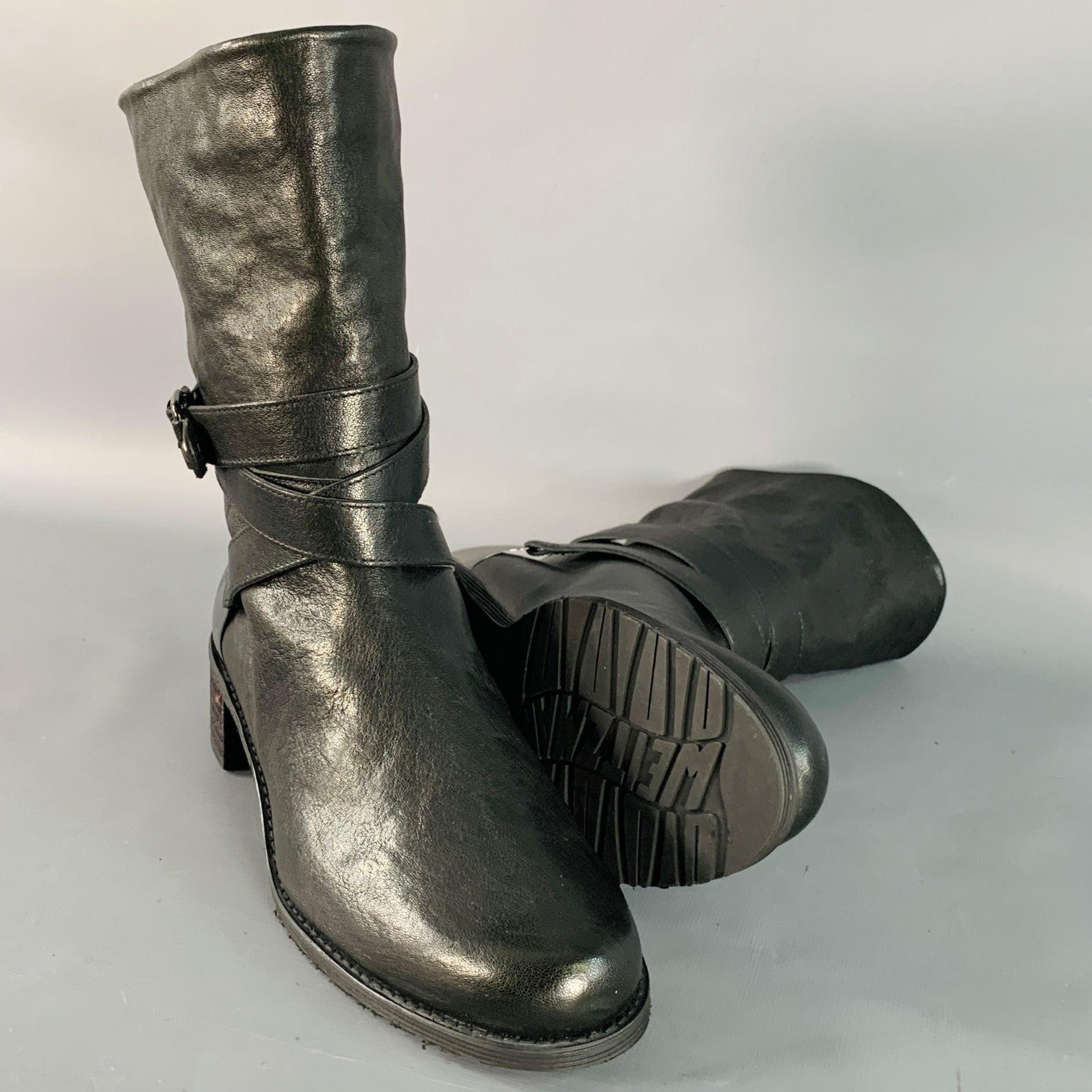 STUART WEITZMAN Größe 7.5 Schwarz Leder Wrap Around Pull On Stiefel im Angebot 1