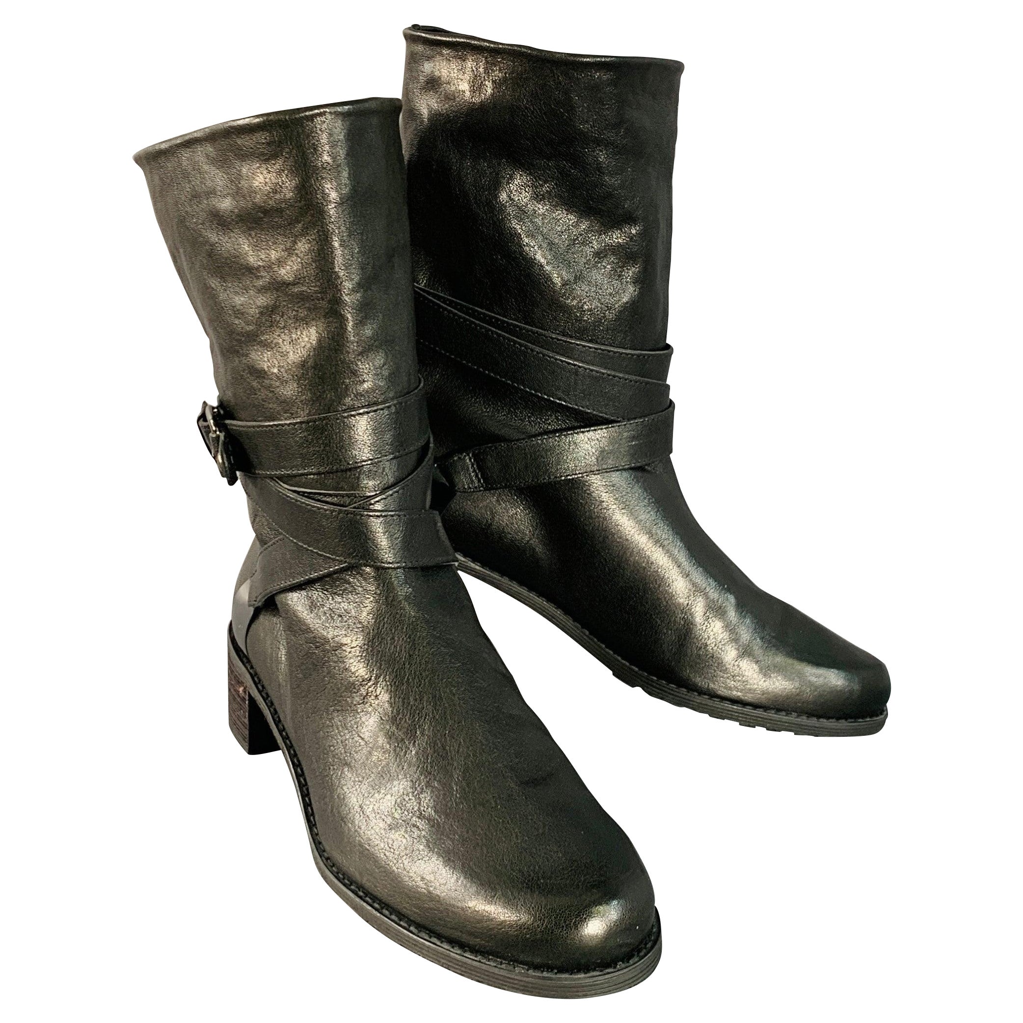 STUART WEITZMAN Größe 7.5 Schwarz Leder Wrap Around Pull On Stiefel