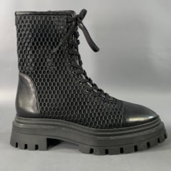 STUART WEITZMAN Size 7.5 Black Nylon Mesh Leather Trim Cap Toe Boots