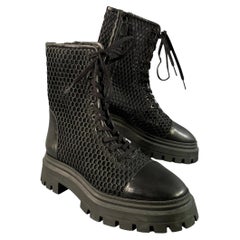 STUART WEITZMAN Size 7.5 Black Nylon Mesh Leather Trim Cap Toe Boots