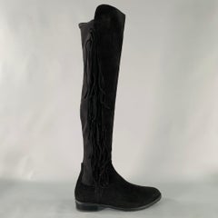 STUART WEITZMAN Size 7.5 Black Nylon Suede Fringe Pull On Boots
