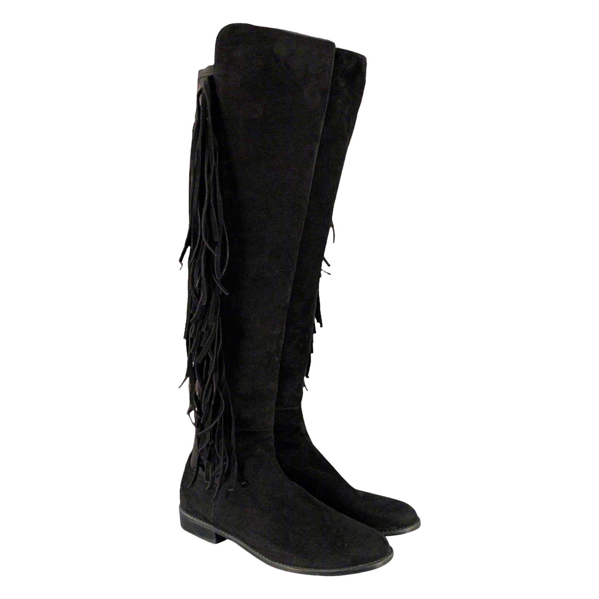STUART WEITZMAN Talla 7.5 Botas con flecos de ante de nailon negro con tirador en venta