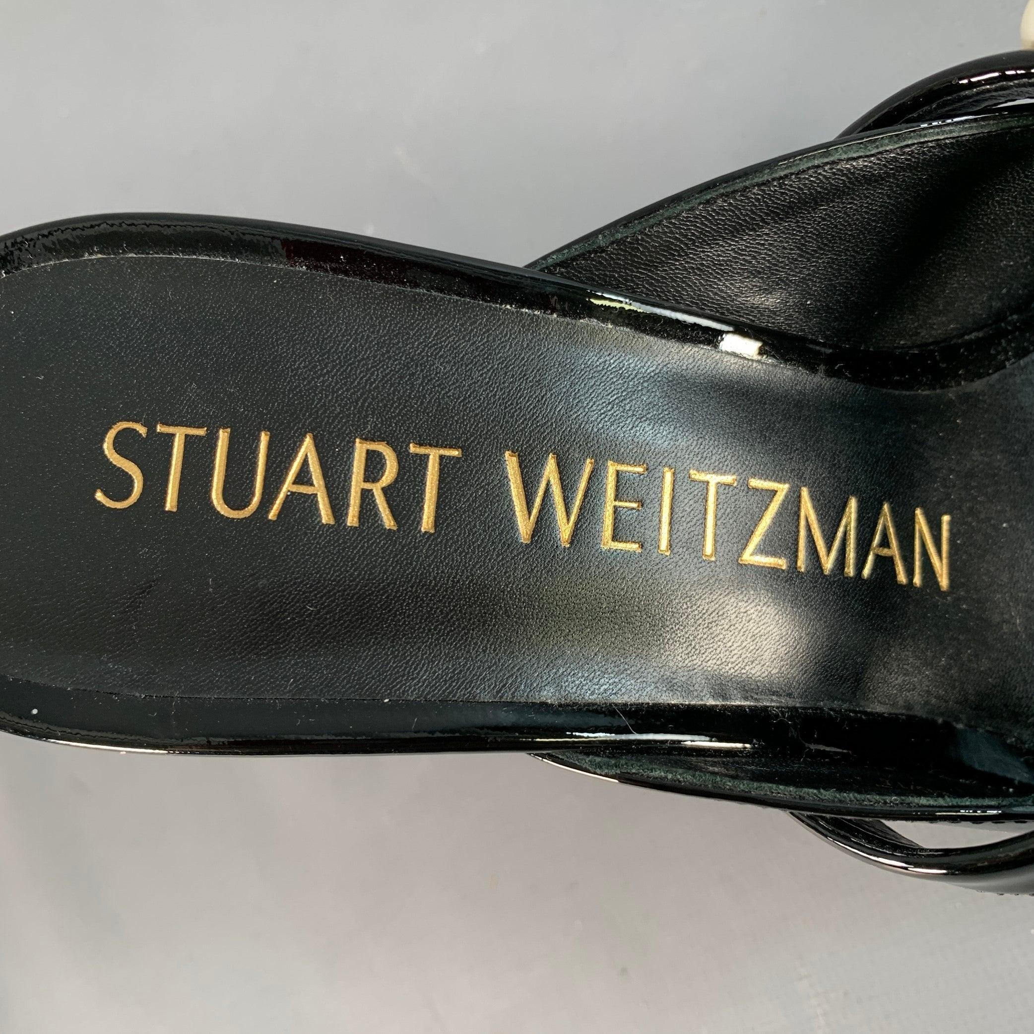 Stuart Weitzman - Pompe a punta in finta pelle verniciata nera con perle - misura 7,5 in vendita 1