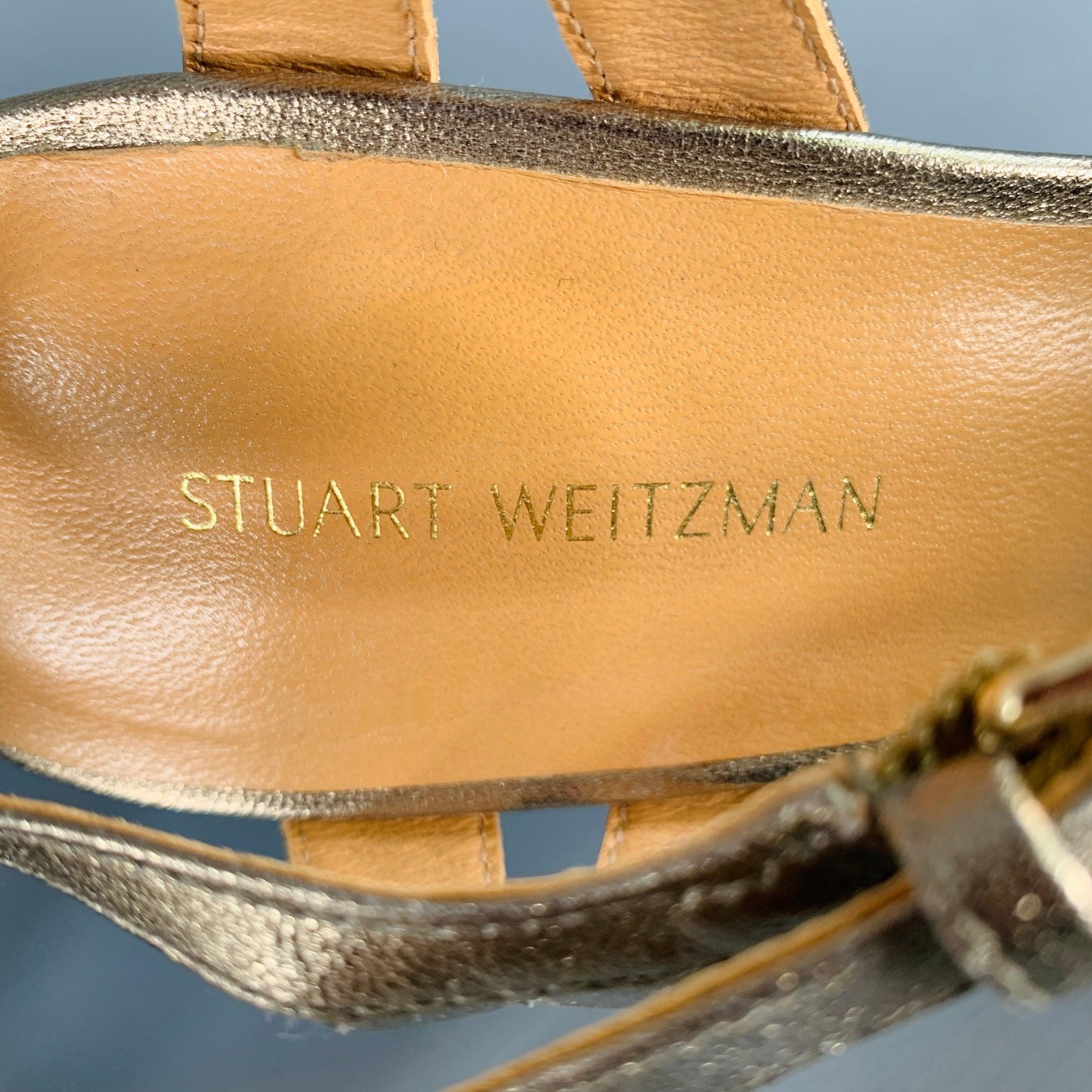 STUART WEITZMAN Size 8 Metallic Gold Leather Strappy Ankle Strap Sandals For Sale 3