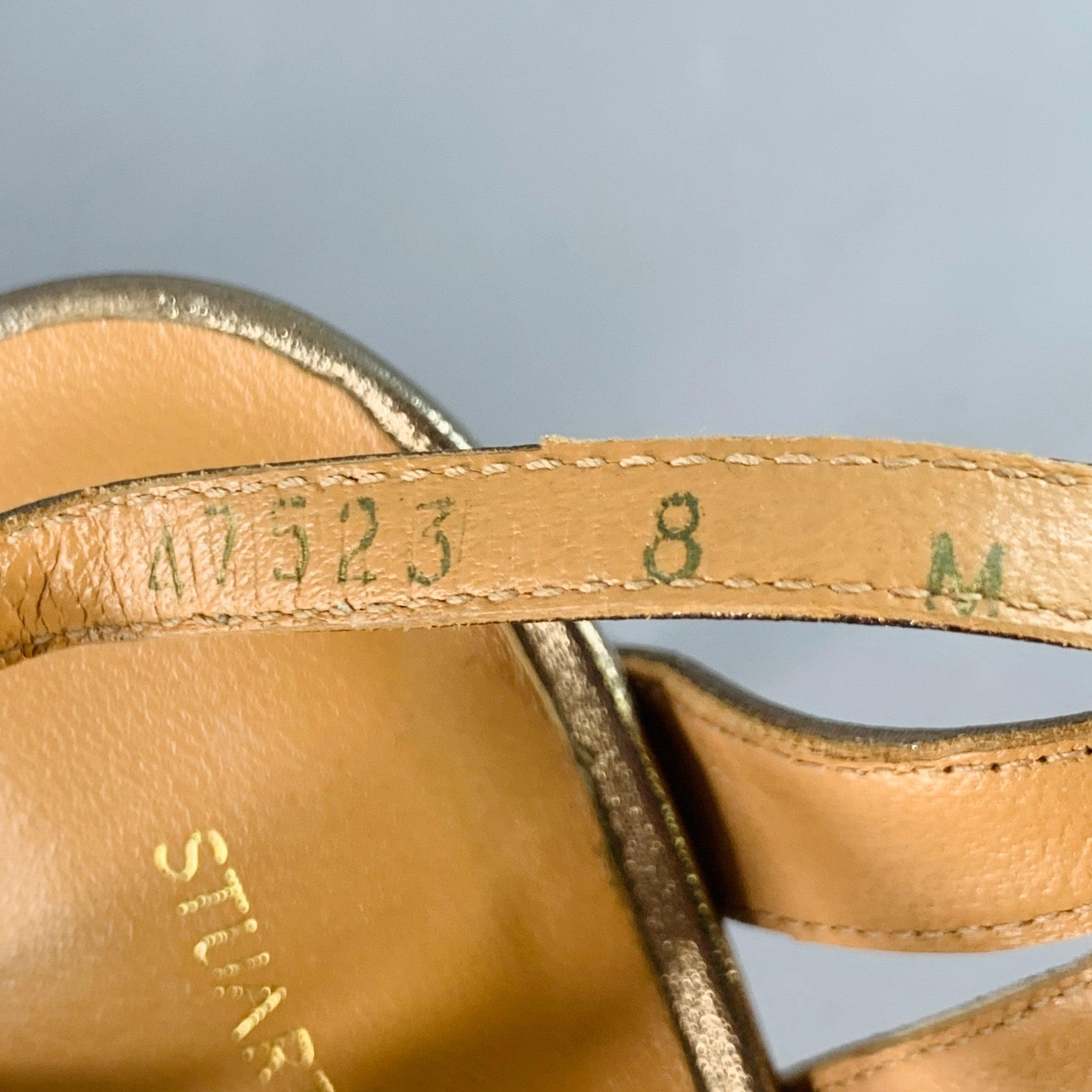 STUART WEITZMAN Size 8 Metallic Gold Leather Strappy Ankle Strap Sandals For Sale 4