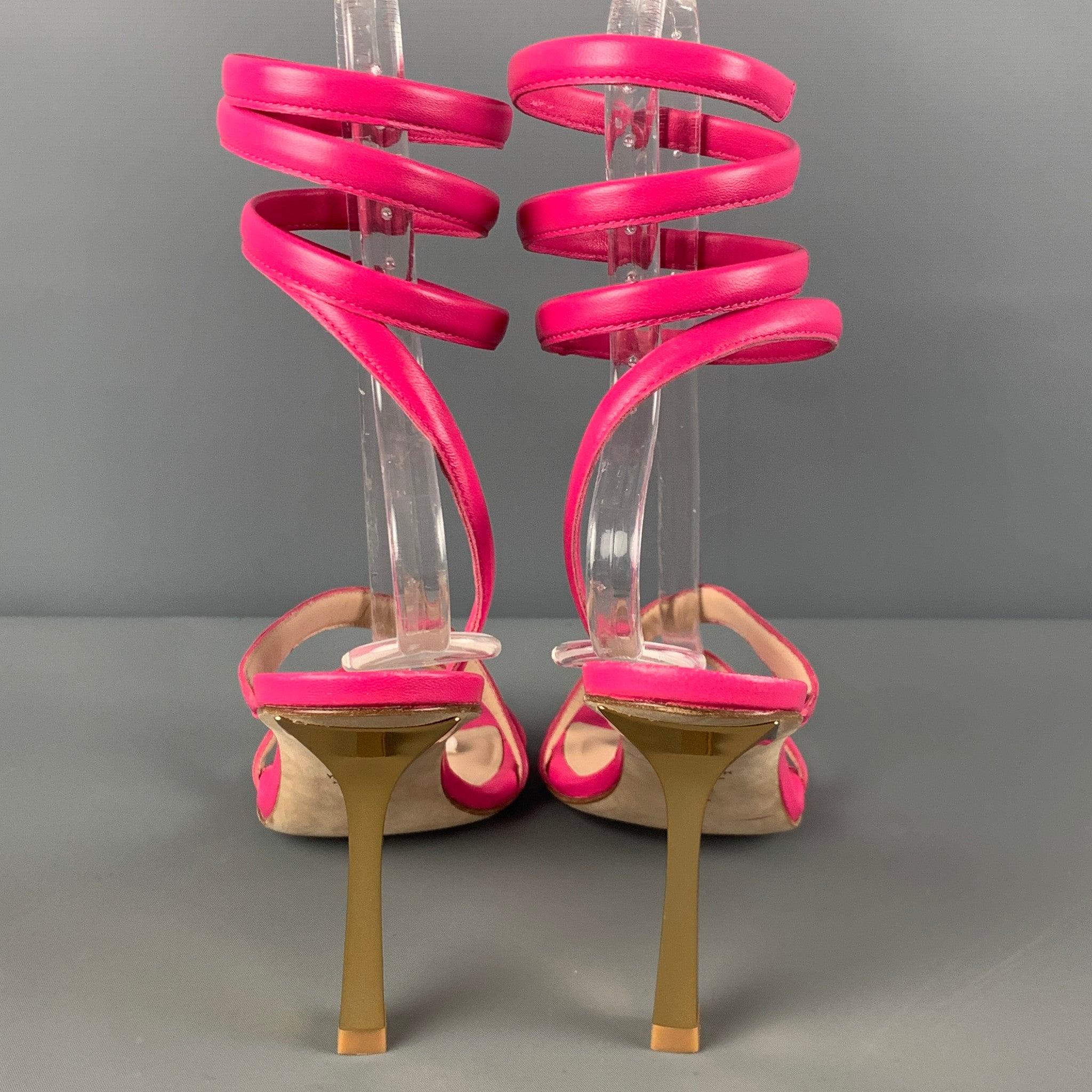 STUART WEITZMAN Size 9 Beatrix Pink Gold Leather Strappy Sandals In Good Condition For Sale In San Francisco, CA