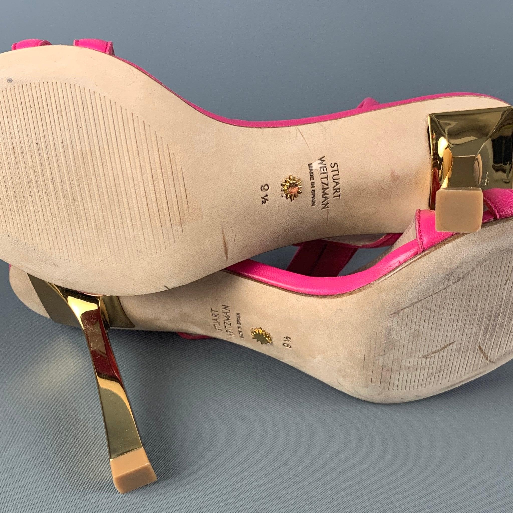 STUART WEITZMAN Size 9 Beatrix Pink Gold Leather Strappy Sandals For Sale 2