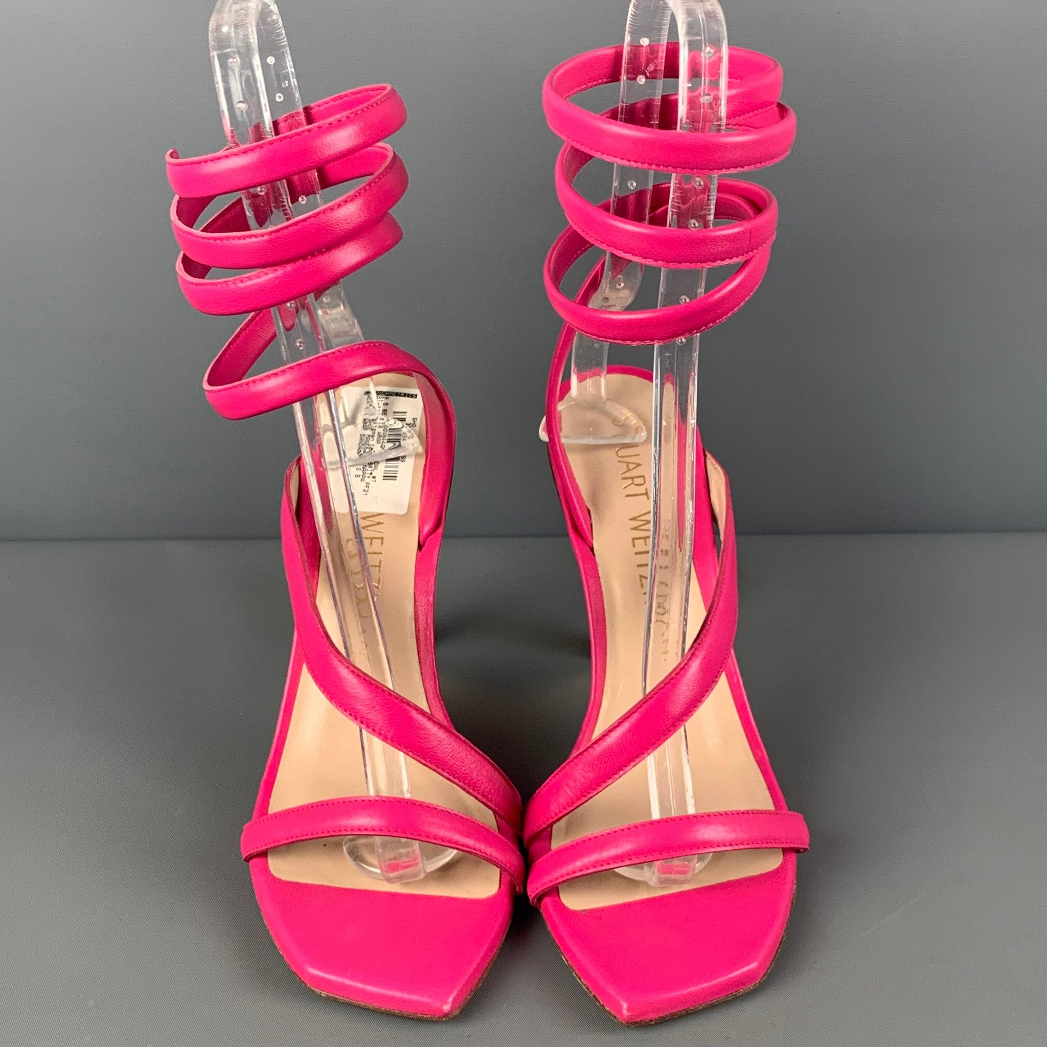 STUART WEITZMAN Size 9 Pink Leather Beatrix Wrap Around Sandals In Good Condition For Sale In San Francisco, CA