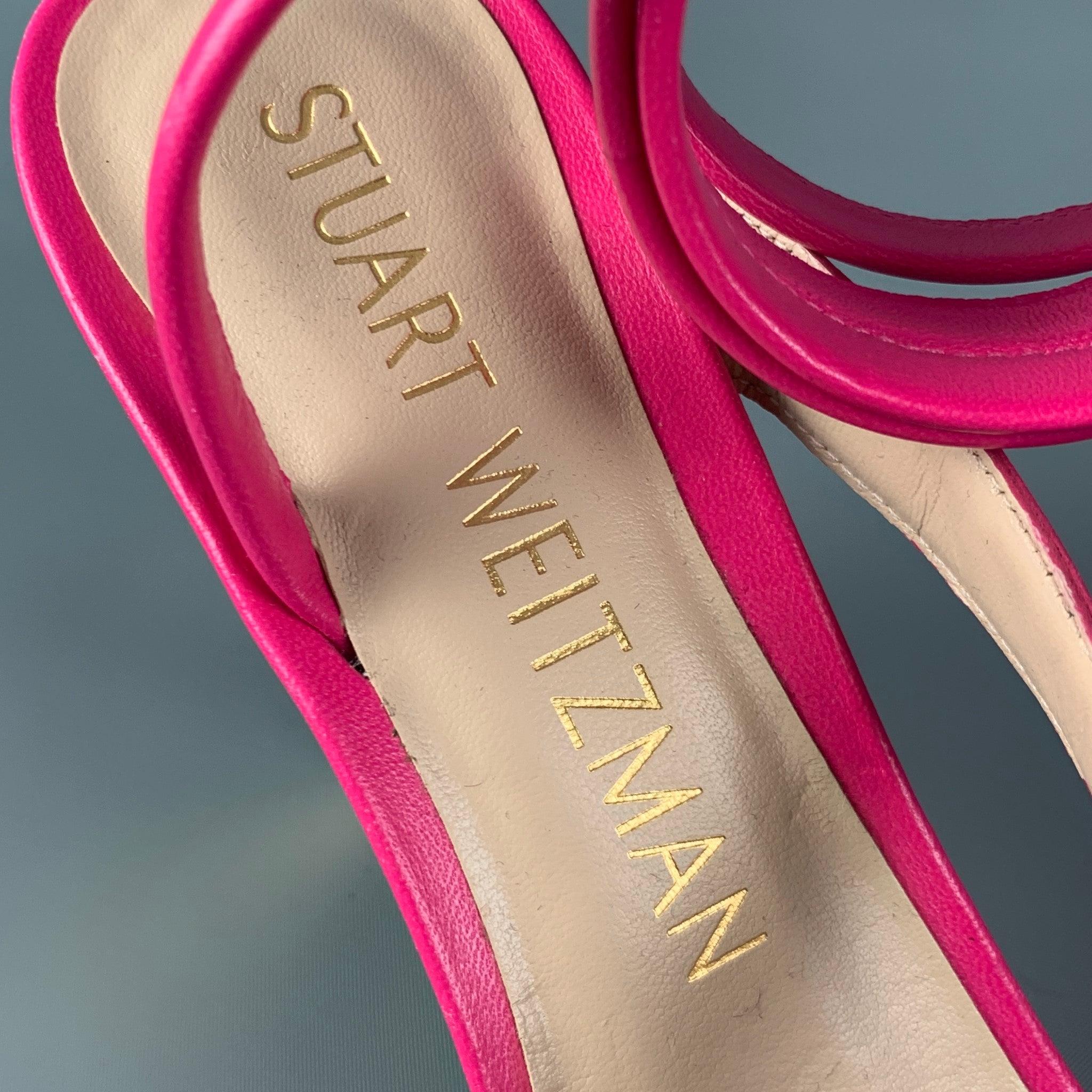 STUART WEITZMAN Size 9 Pink Leather Beatrix Wrap Around Sandals For Sale 1