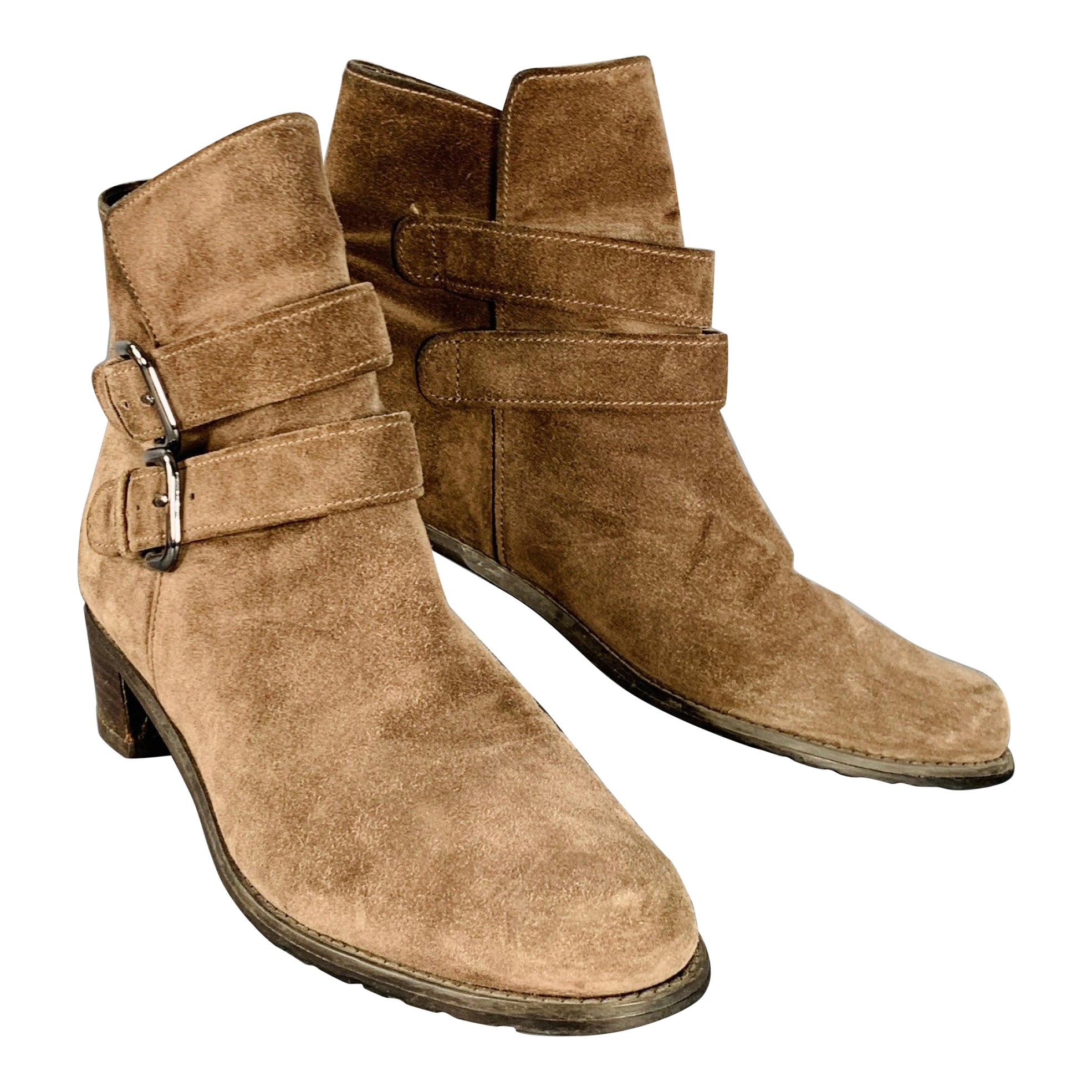 STUART WEITZMAN Größe 9.5 Braun Wildleder Schnalle Knöchel Stiefel im Angebot
