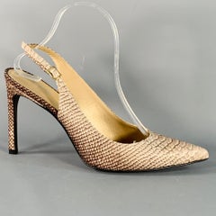 STUART WEITZMAN Size 9.5 Daisy Grey Gold Textured Snakeskin Effect Leather Slingback Pumps