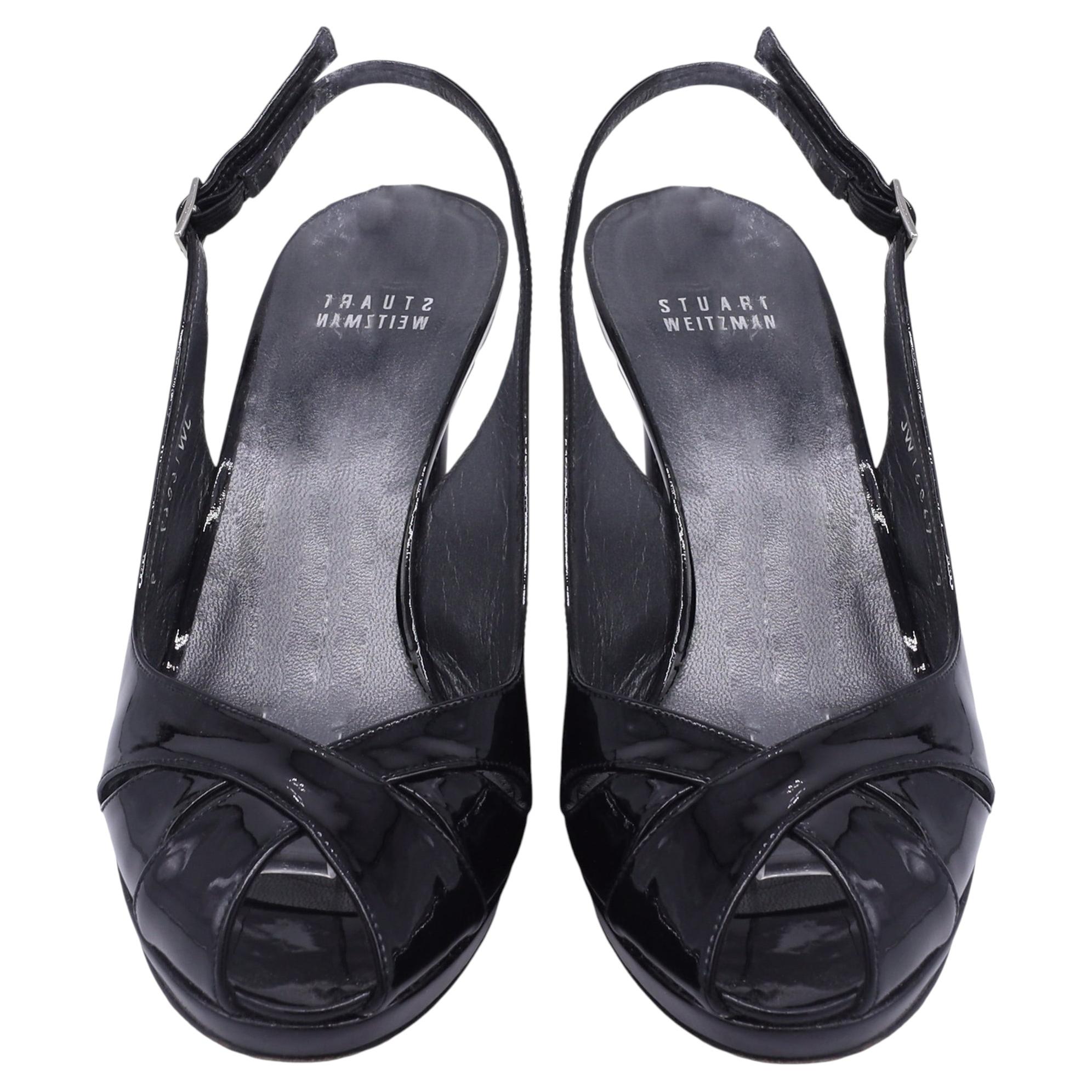 Stuart Weitzman Slingback Pumps in Black Patent Leather For Sale