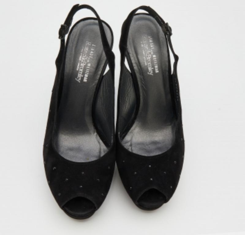 Stuart Weitzman Sandalias de ante con plataforma de cristal tamaño 39,5 Negro en venta