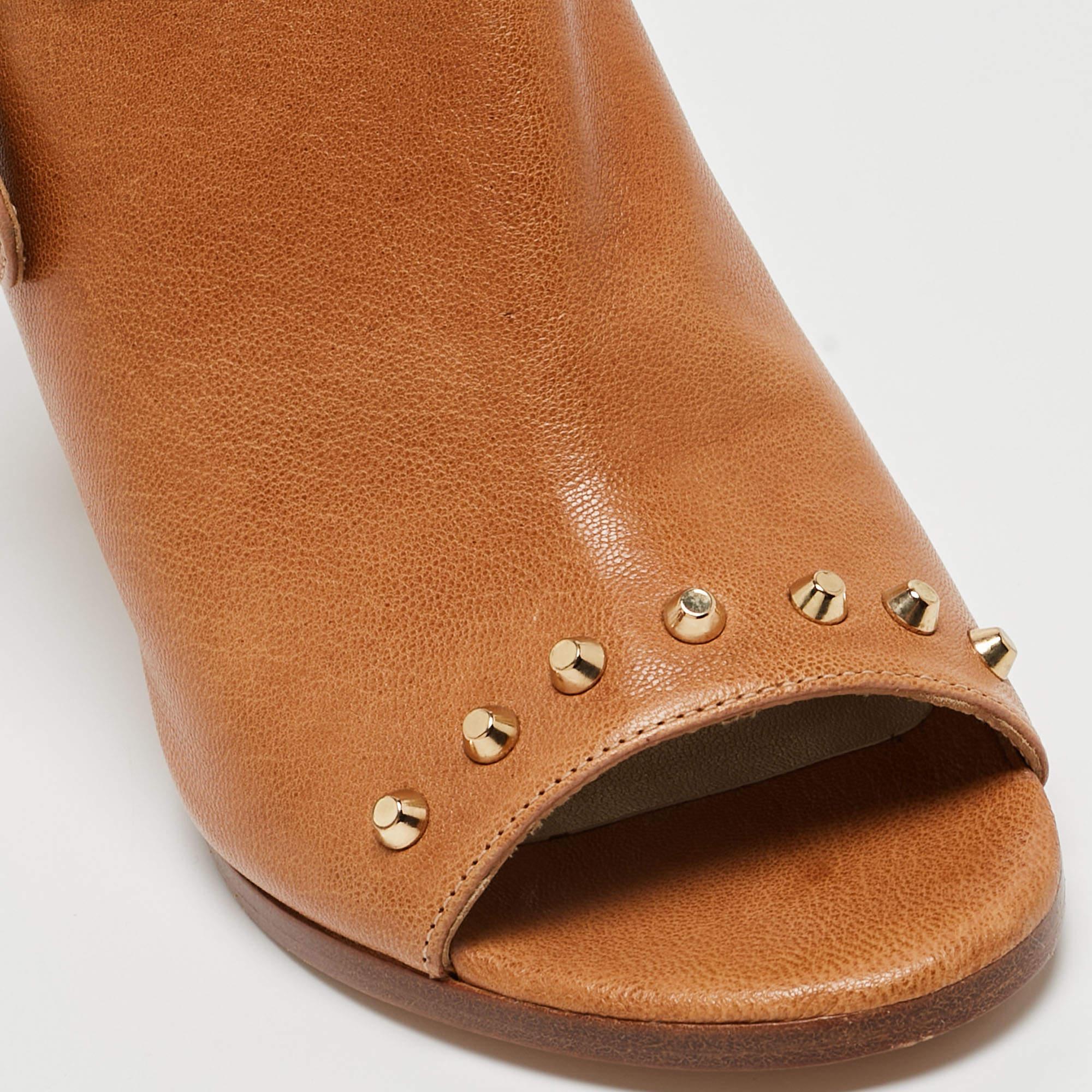 Women's Stuart Weitzman Tan Leather Studded Slingback Sandals Size 36