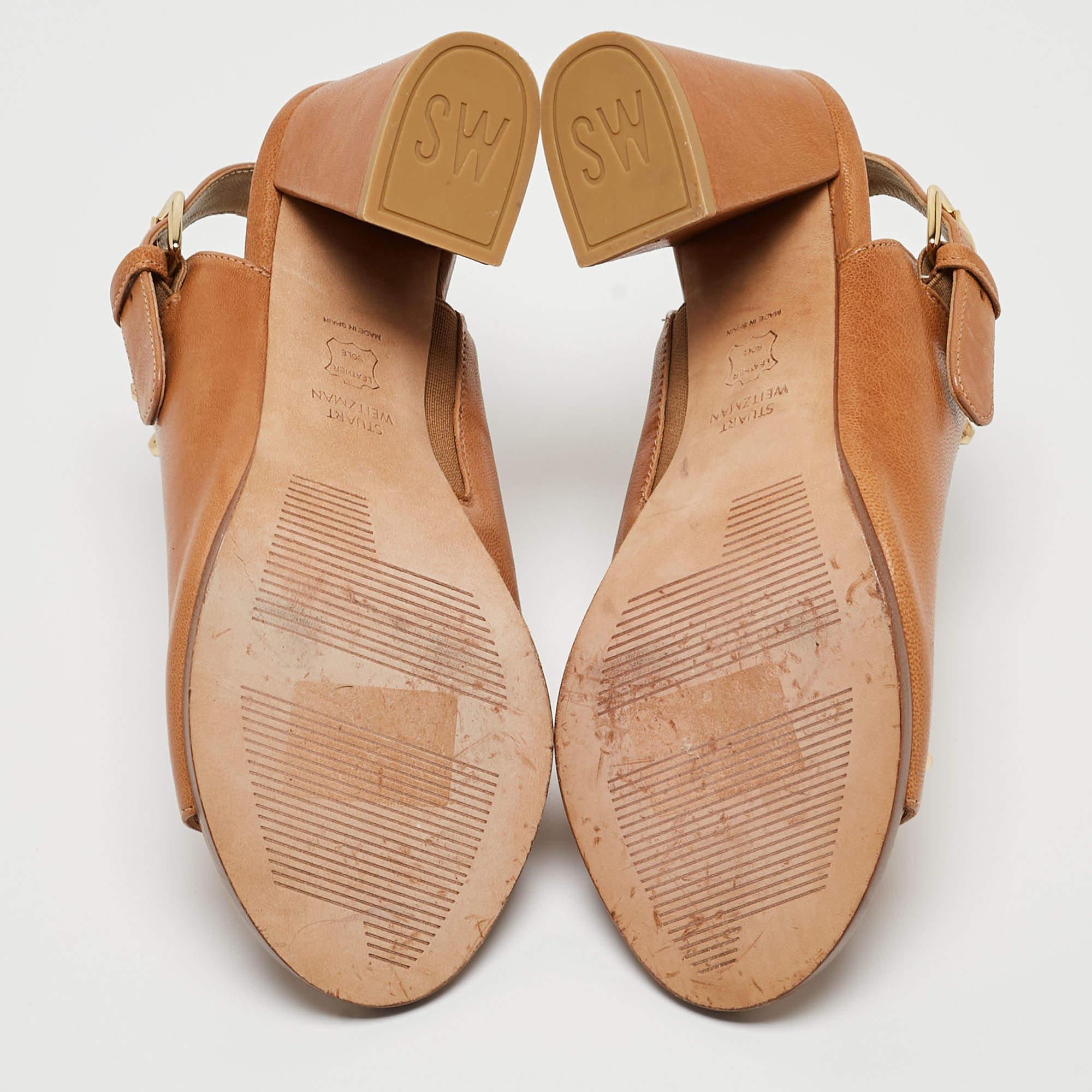 Stuart Weitzman Tan Leather Studded Slingback Sandals Size 36 3