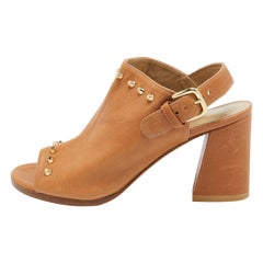 Stuart Weitzman Tan Leather Studded Slingback Sandals Size 36