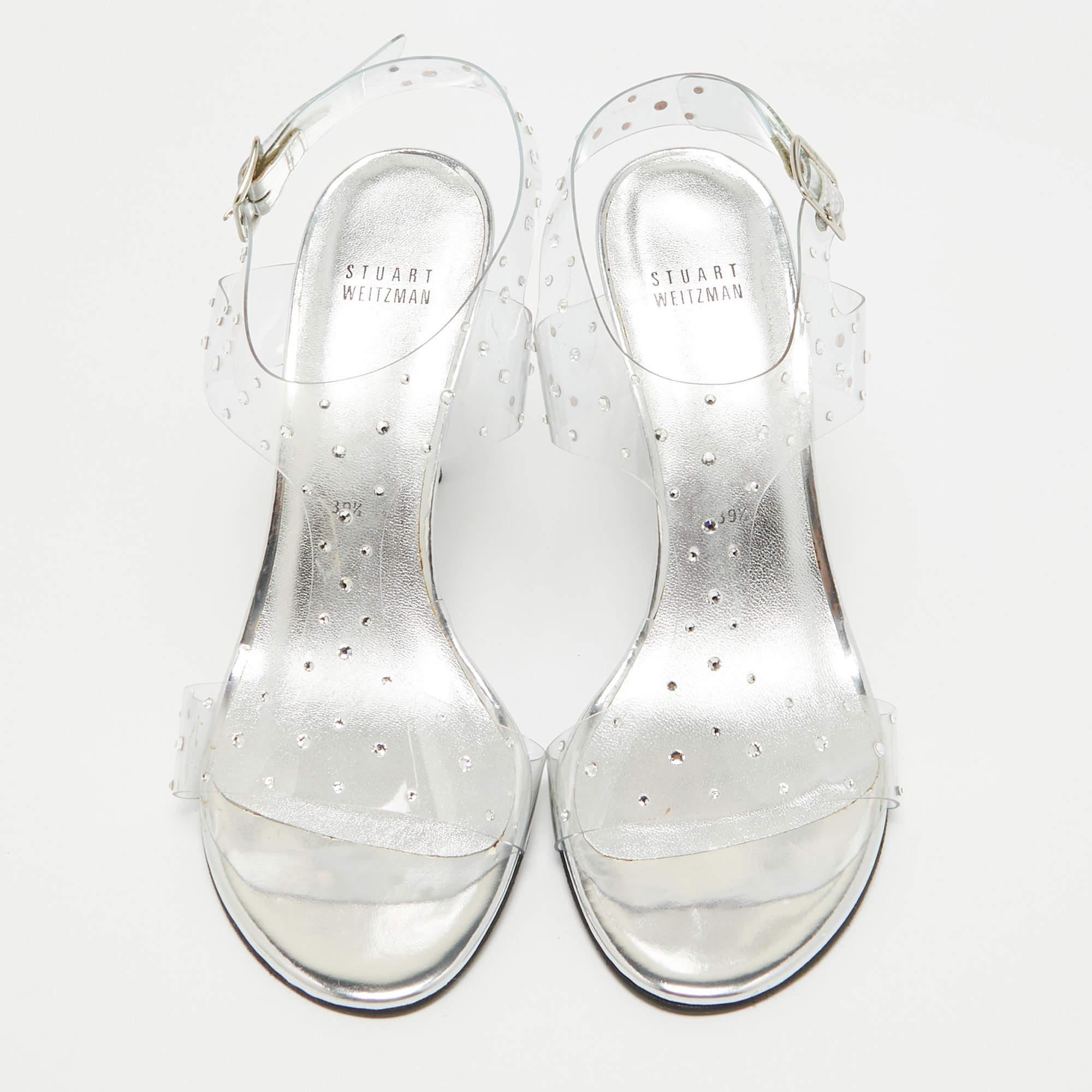 Grigio Stuart Weitzman Sandali con Cinturino alla Caviglia in PVC Trasparente Taglia 39.5 in vendita