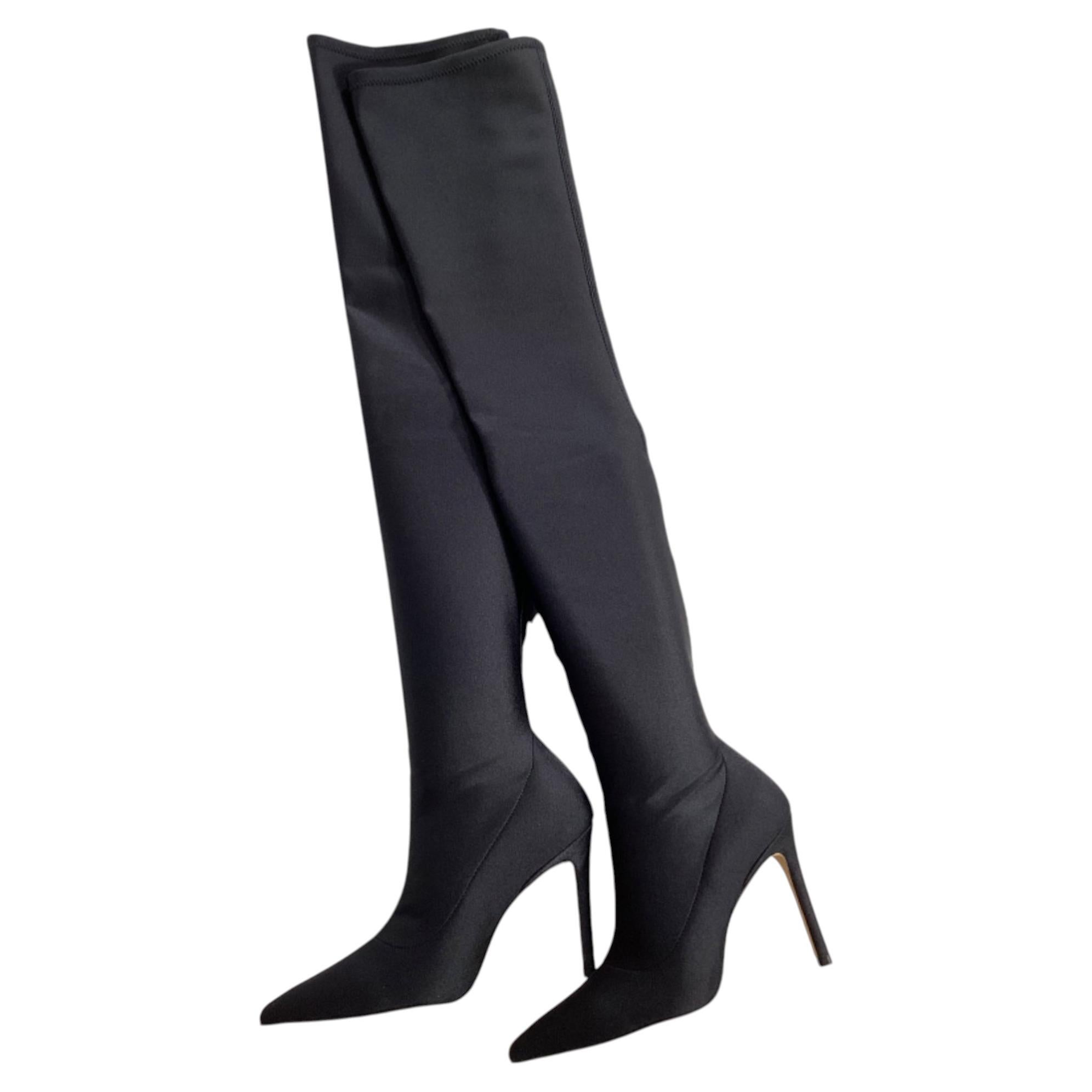 Stuart Weitzman Ultrastuart 100 Thigh-High Boots in Black Satin