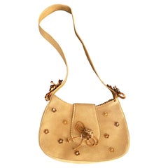 Stuart Weitzman Borsa vintage in pelle scamosciata marrone con decorazione floreale NWOT