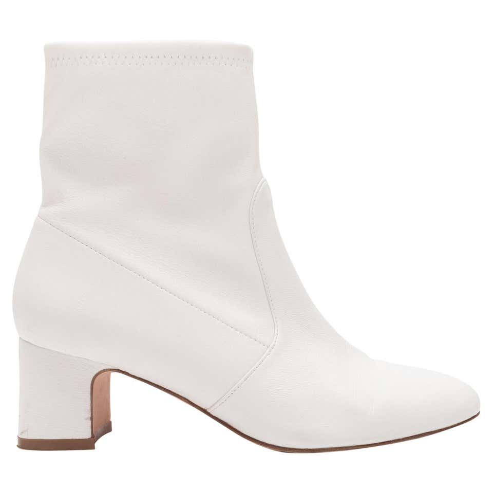 Stuart Weitzman White Leather Sock Boots For Sale at 1stDibs