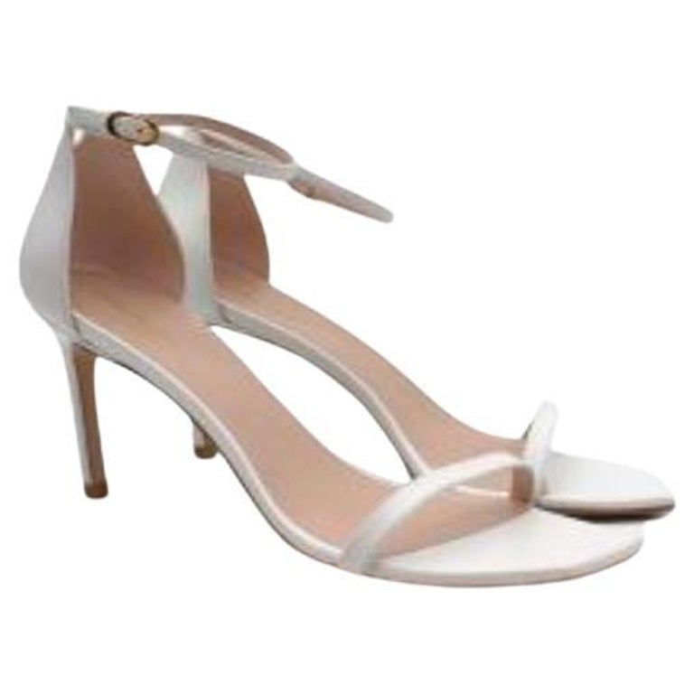 Stuart Weitzman White Smooth Calf Amelina 75 Sandals For Sale at 1stDibs