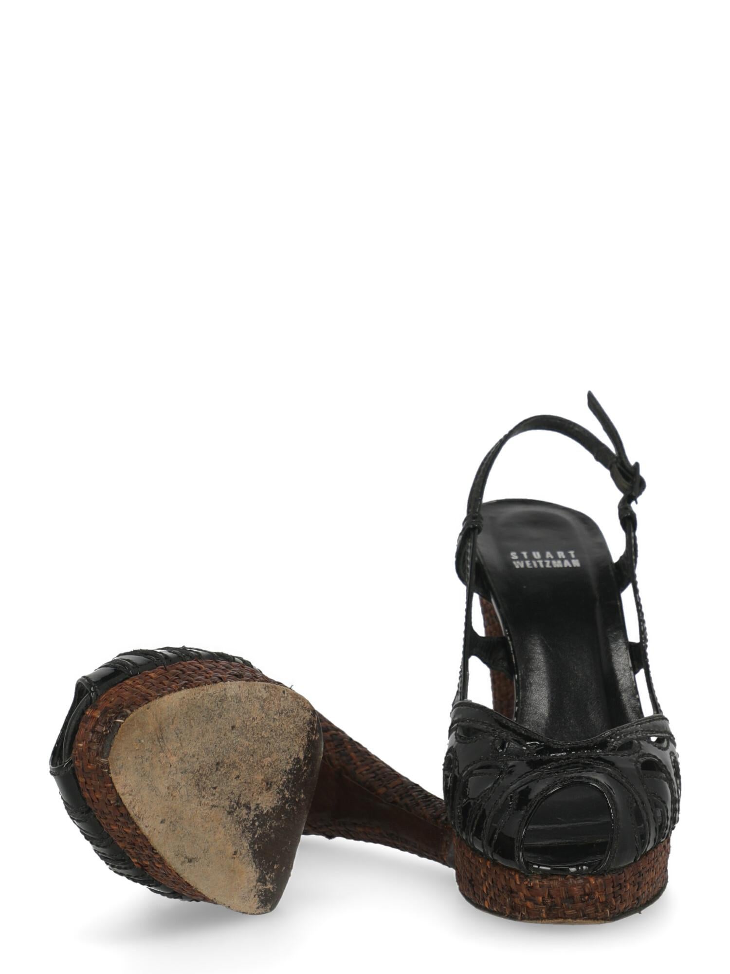 Stuart Weitzman Women  Sandals Black Leather IT 38.5 For Sale 1