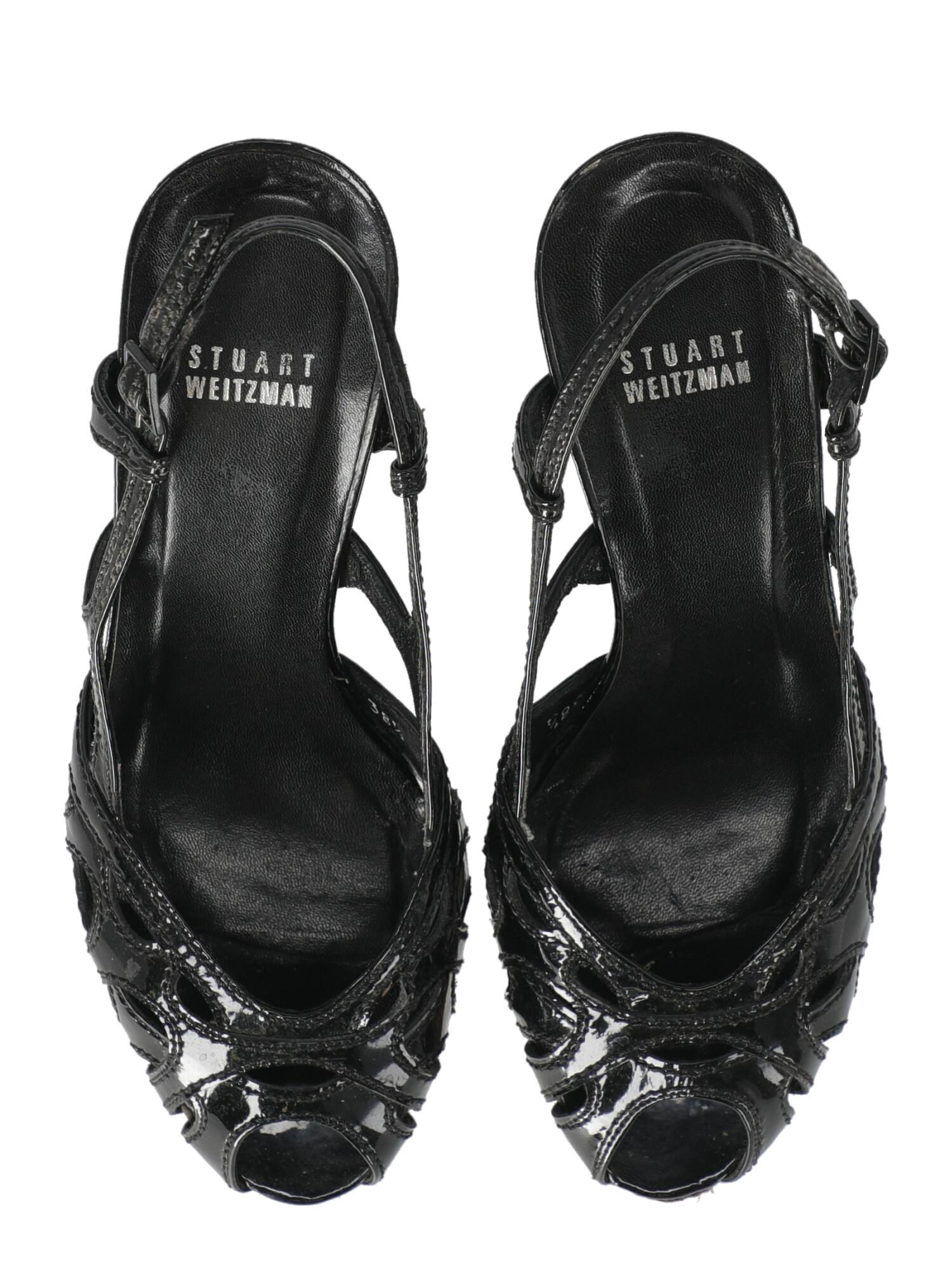 Stuart Weitzman Women  Sandals Black Leather IT 38.5 For Sale 2