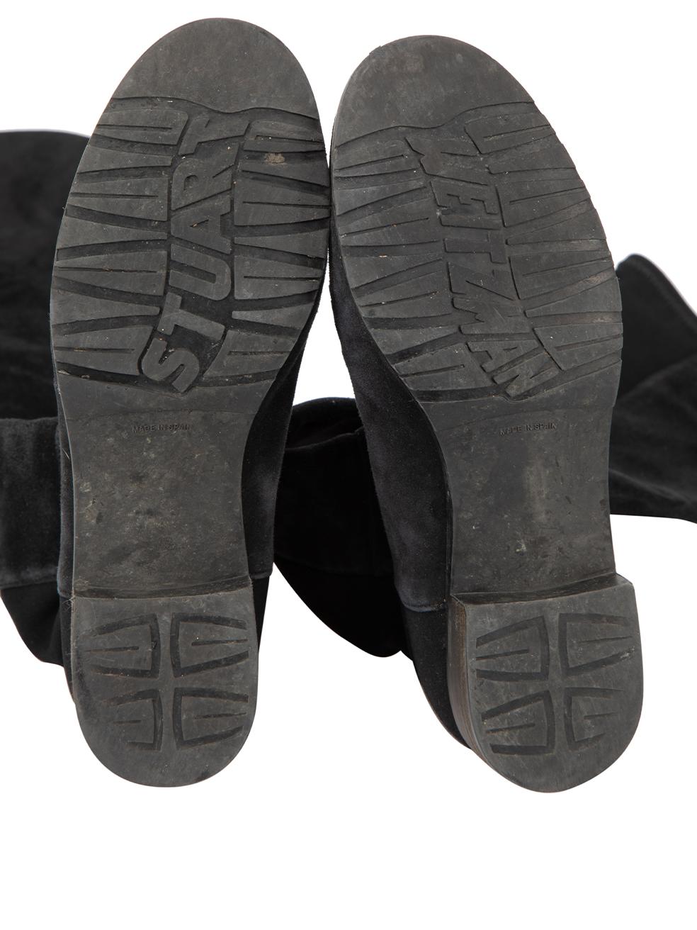 Stuart Weitzman Women's Black Suede Leather Round Toe Thigh Boots 1