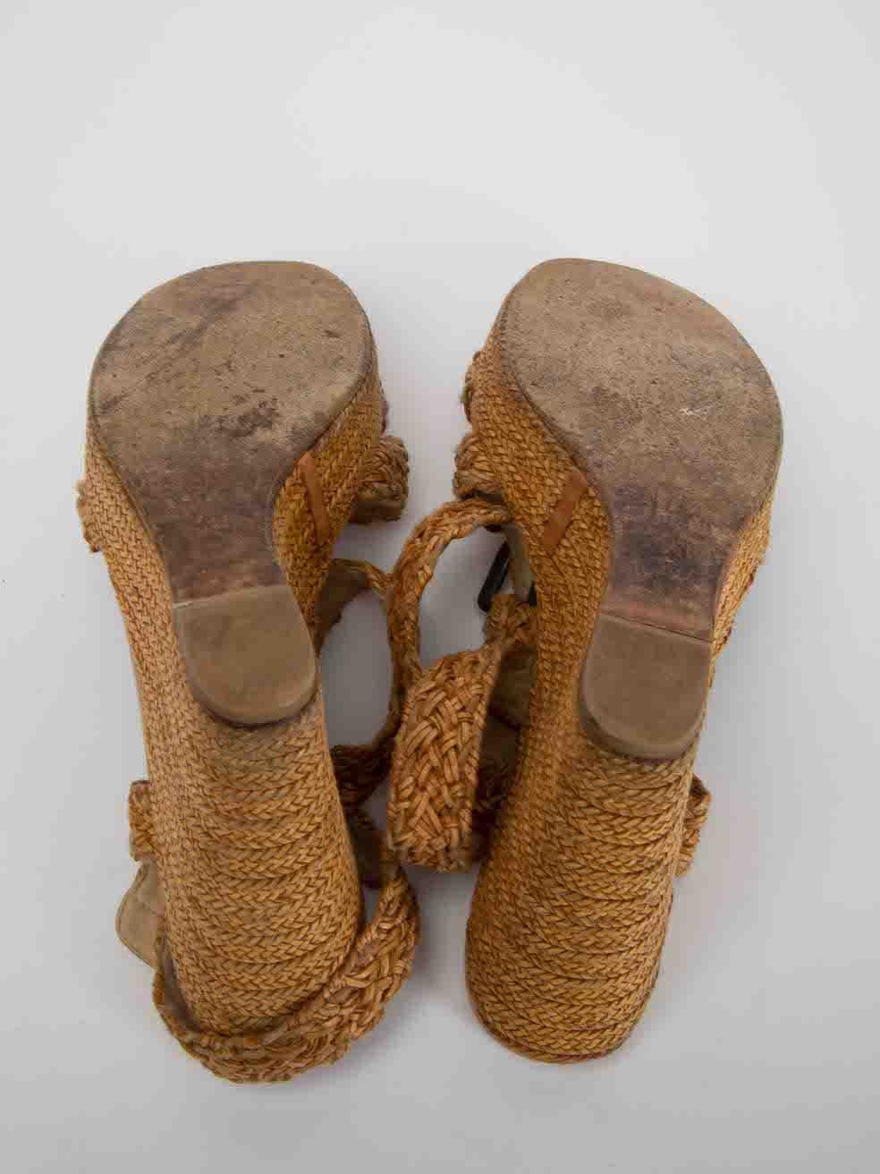 Stuart Weitzman Women's Brown Weaved Wedge Sandals For Sale 1