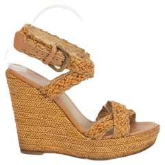 Used Stuart Weitzman Women's Brown Weaved Wedge Sandals