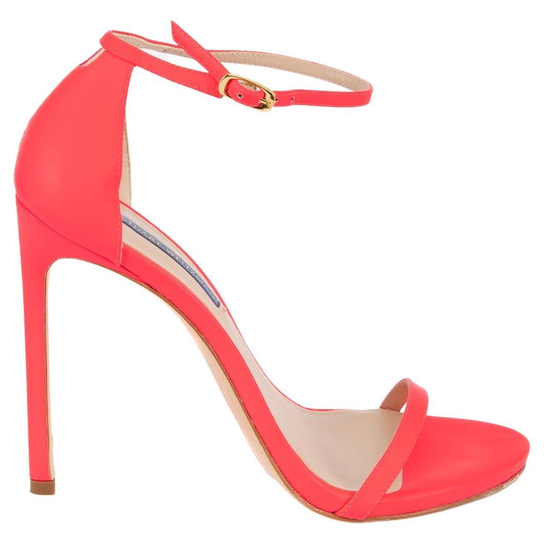 Stuart Weitzman Women's Neon Pink Barely There Ankle Strap Heels For Sale