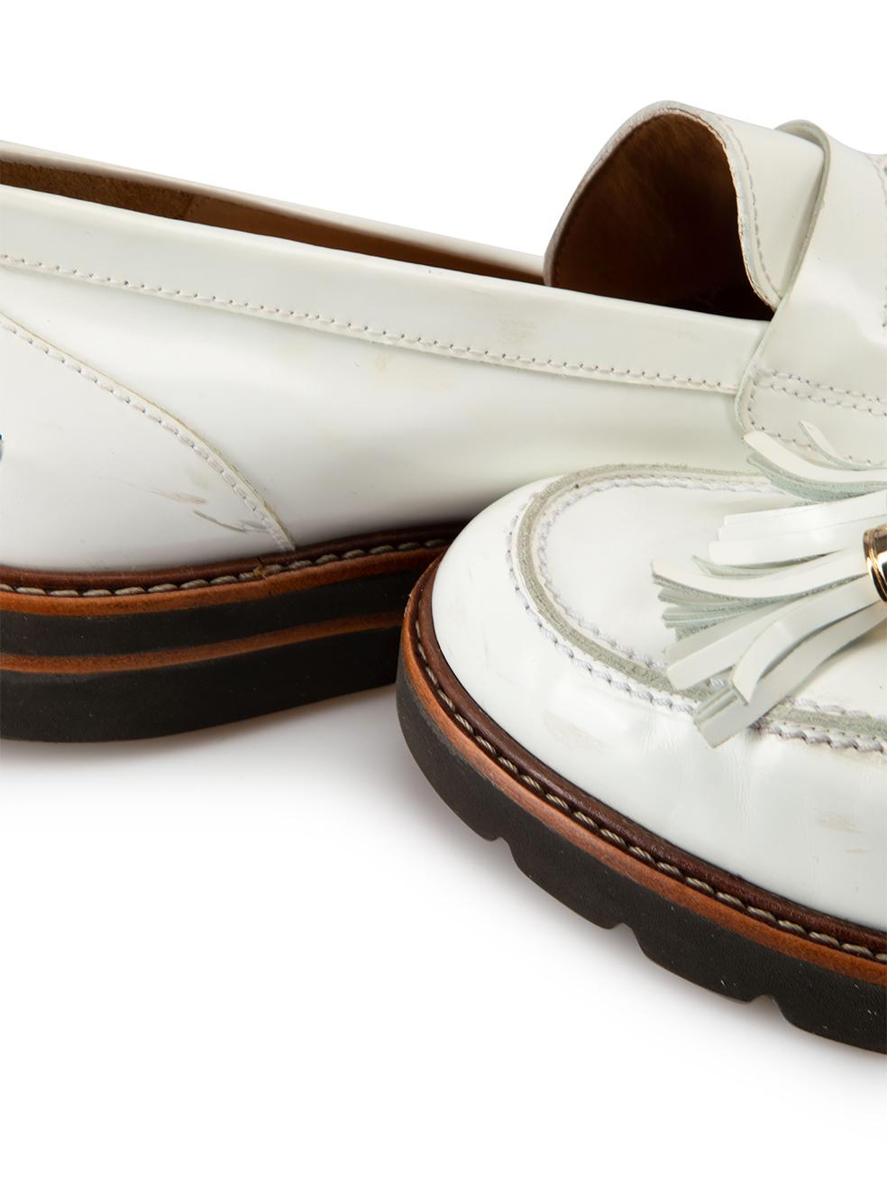 Stuart Weitzman Women's White Tassel Detail Loafers For Sale 1