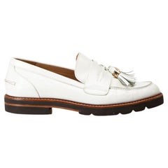 Stuart Weitzman Women's White Tassel Detail Loafers