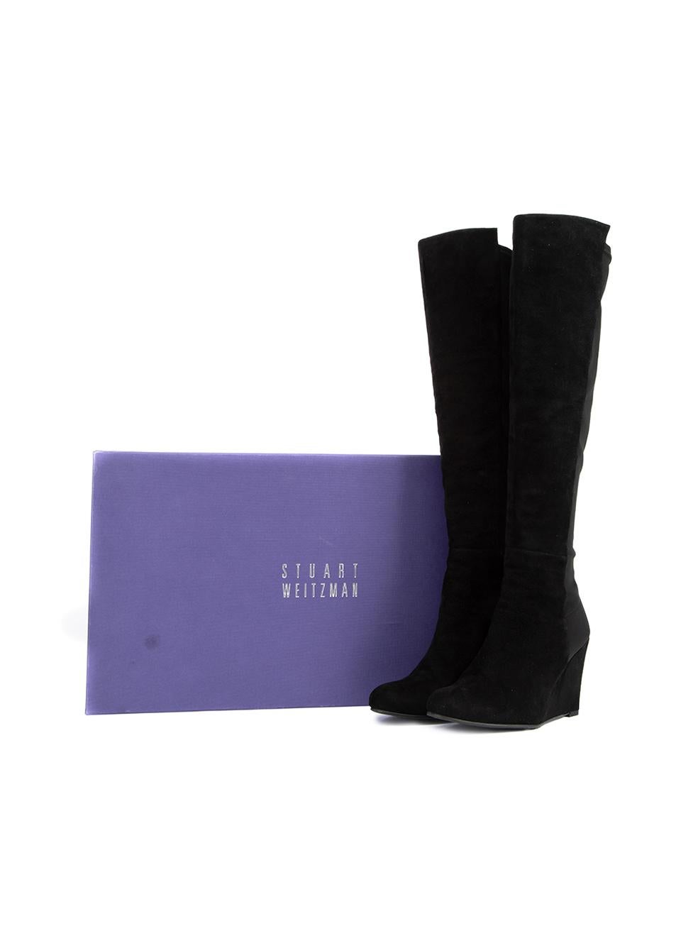 Stuart Weitzman x Russell Bromley Black Suede Wedge Knee Boots Size US 8.5 1