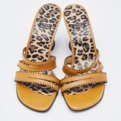 Stuart Weitzman Yellow Leather Strappy Slide Sandals Size 37