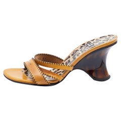 Stuart Weitzman Yellow Leather Strappy Slide Sandals Size 37