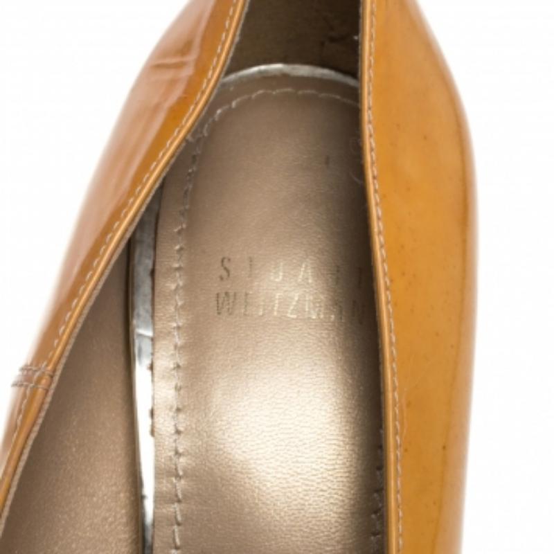 Stuart Weitzman Yellow Patent Leather Platform Pumps Size 37.5 For Sale 1