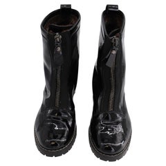 Stuart Weitzman Zip Up Boots in Black Patent Leather