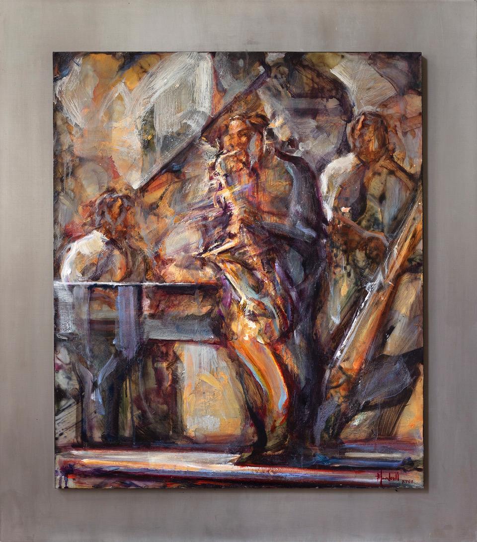 Trio Cut Loose - Mounted on Metal - Painting by Stuart Yankell