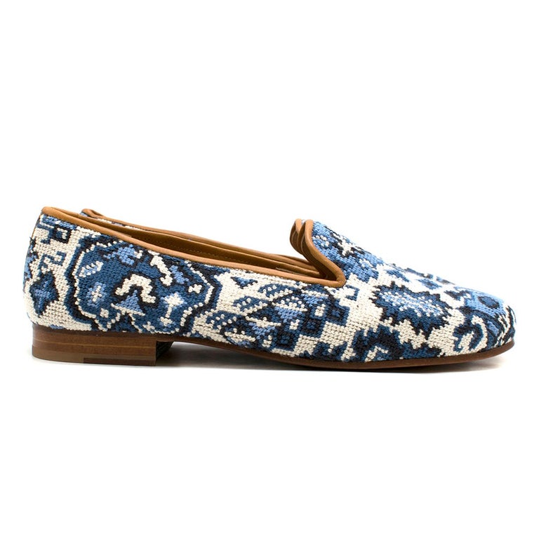 Stubbs and Wootton Blue and White Tapestry Slipper SIZE 8.5 at 1stDibs