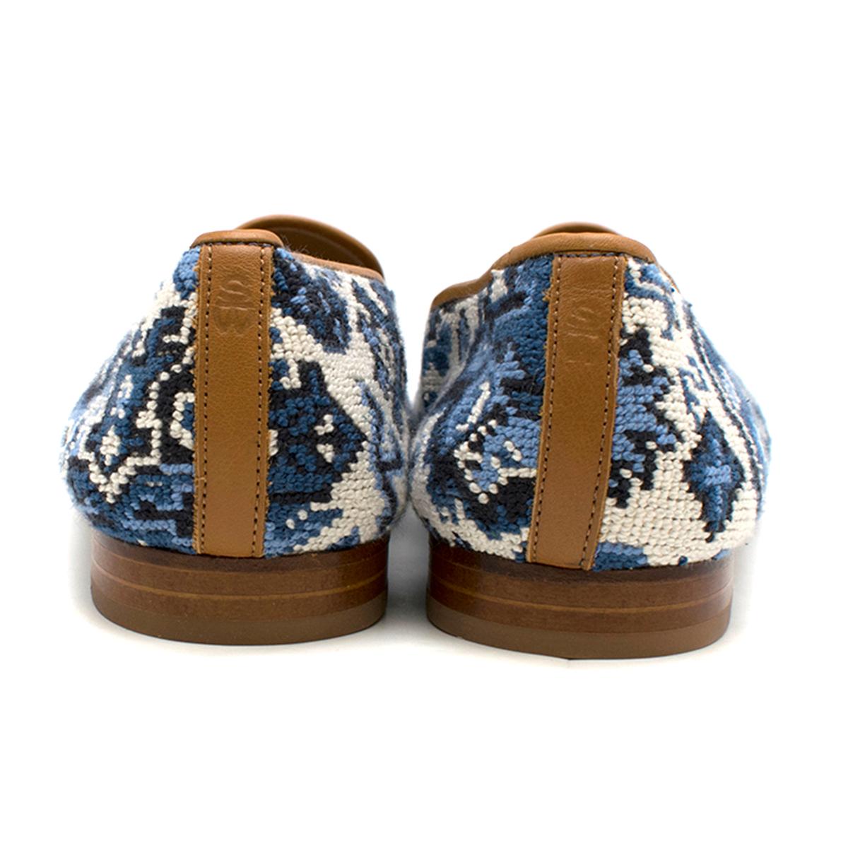 Black Stubbs and Wootton Blue & White Tapestry Slipper SIZE 8.5