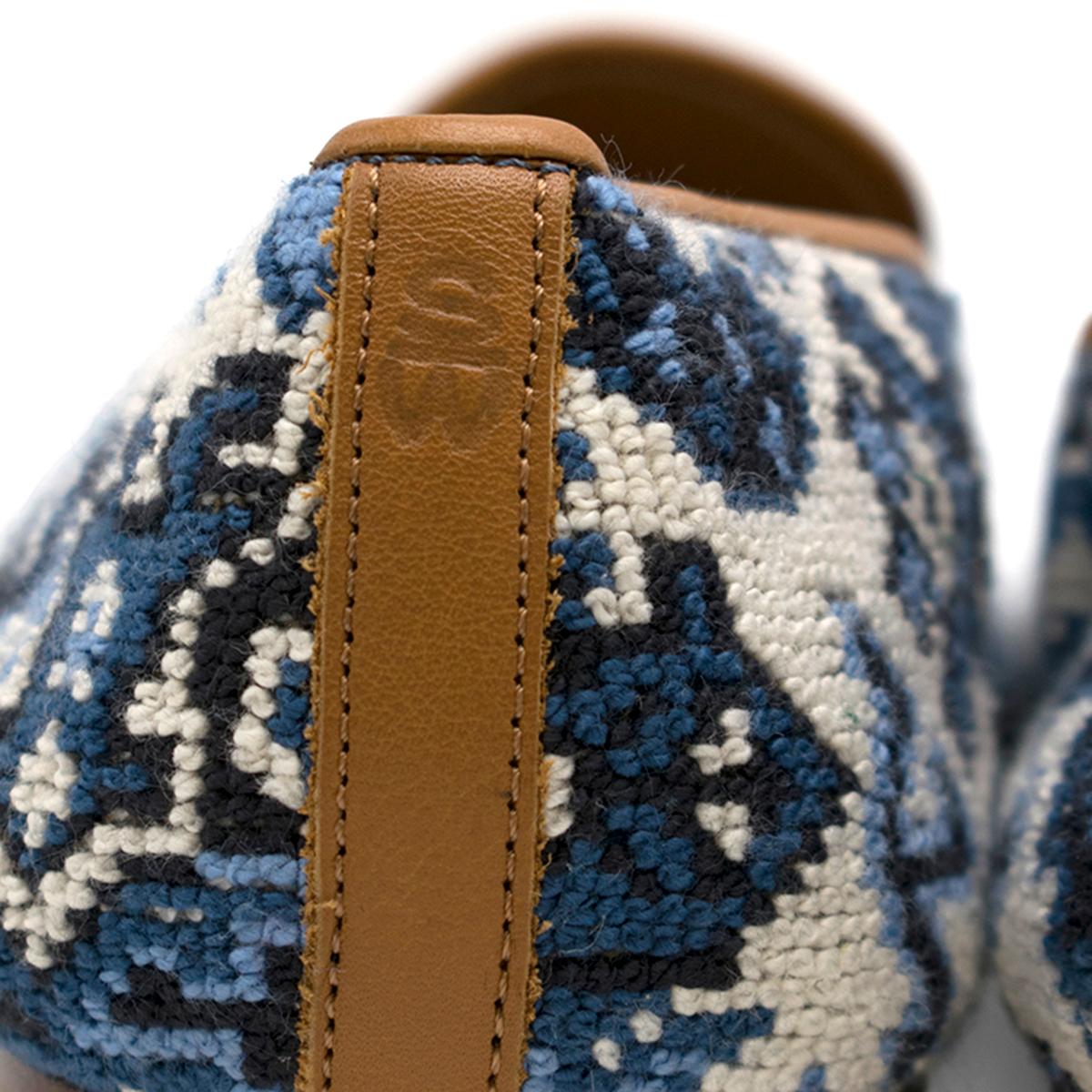 Stubbs and Wootton Blue & White Tapestry Slipper SIZE 8.5 In Excellent Condition In London, GB